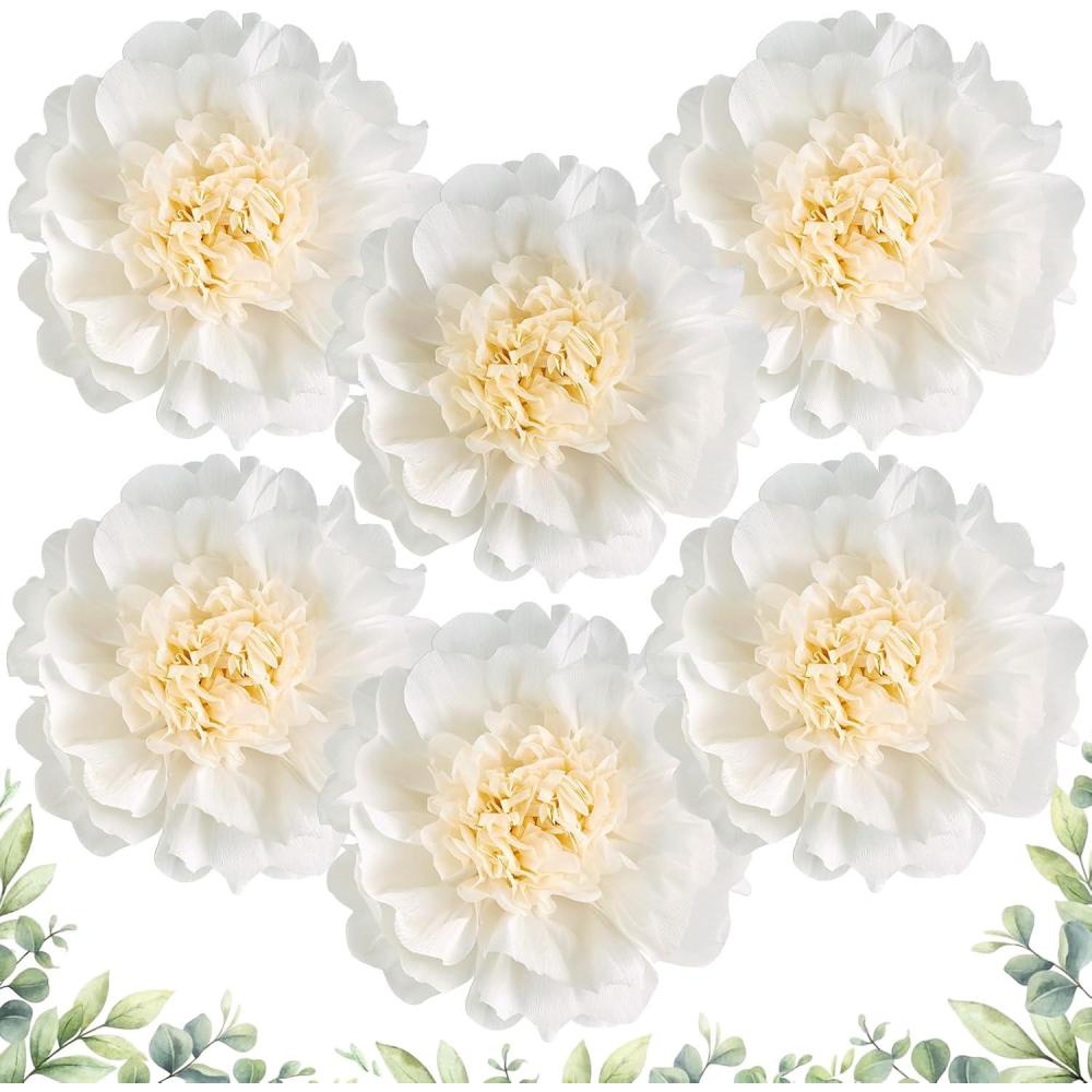 image:imageSUNBEAUTY 6 Pcs Large Boho Tissue Paper Flowers 12 Giant Crepe Paper Flowers Decorations for Birthday Mexican Fiesta Spring Wedding Flower Backdrop Baby Bridal Shower Carnival Party Wall DecorAWhite
