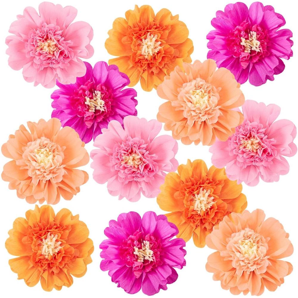 image:imageSUNBEAUTY 6 Pcs Large Boho Tissue Paper Flowers 12 Giant Crepe Paper Flowers Decorations for Birthday Mexican Fiesta Spring Wedding Flower Backdrop Baby Bridal Shower Carnival Party Wall DecorPink Orange12pcs