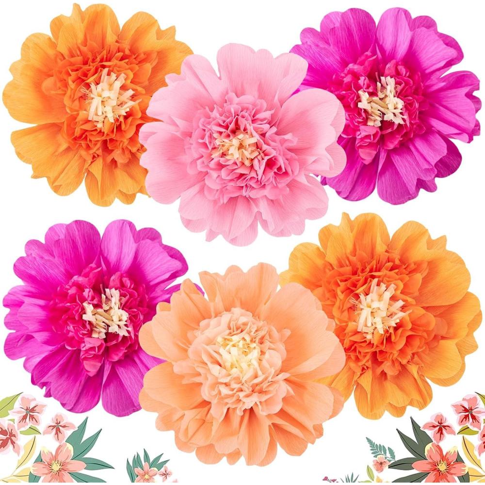 image:imageSUNBEAUTY 6 Pcs Large Boho Tissue Paper Flowers 12 Giant Crepe Paper Flowers Decorations for Birthday Mexican Fiesta Spring Wedding Flower Backdrop Baby Bridal Shower Carnival Party Wall DecorAPink Orange