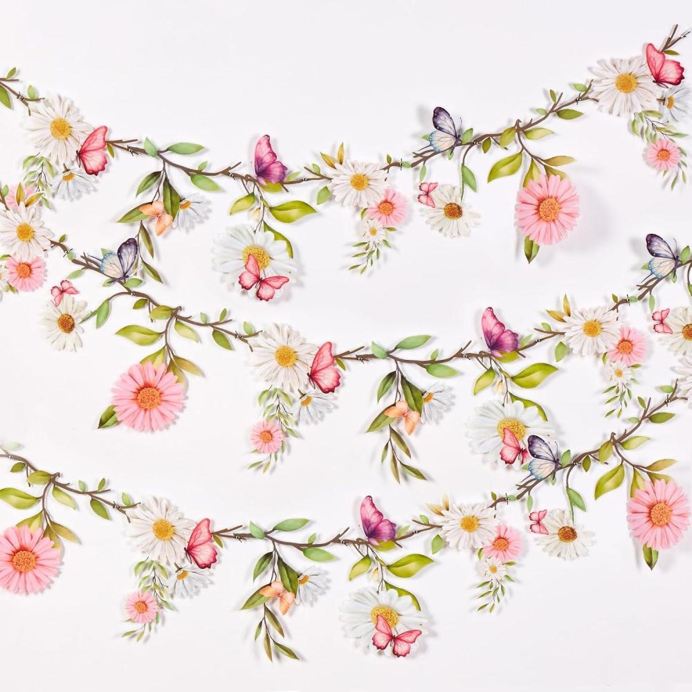 image:imageSUNBEAUTY Wildflower Banner 2 Pcs Garden Party Flower Spring Summer Reusable Waterproof Garland 98FT for Enchanted Garden Woodland Tropical Wedding Baby Shower Birthday Tea Supplies Girl DecorationsPet Flowers Pink