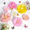 SUNBEAUTY 6 Pcs Large Boho Tissue Paper Flowers 12” Giant Crepe Paper Flowers Decorations for Birthday Mexican Fiesta Spring Wedding Flower Backdrop Baby Bridal Shower Carnival Party Wall Decor(Pink Yellow Paper Flower With Butterfly)