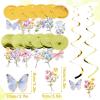 SUNBEAUTY Ballerina Birthday Party Decorations Pink Ballet Girls Happy Birthday Banners Ballet Themed Hanging Banner Flower Garland Wall Ceiling Decor for Girls Tutu Dance Party Supplies(Wildflower-butterfly-leaf)