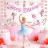 SUNBEAUTY Ballerina Birthday Party Decorations Pink Ballet Girls Happy Birthday Banners Ballet Themed Hanging Banner Flower Garland Wall Ceiling Decor for Girls Tutu Dance Party Supplies(Ballerina Dancer Banner)