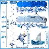 SUNBEAUTY Ballerina Birthday Party Decorations Pink Ballet Girls Happy Birthday Banners Ballet Themed Hanging Banner Flower Garland Wall Ceiling Decor for Girls Tutu Dance Party Supplies(Blue White Shark)