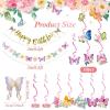 SUNBEAUTY Ballerina Birthday Party Decorations Pink Ballet Girls Happy Birthday Banners Ballet Themed Hanging Banner Flower Garland Wall Ceiling Decor for Girls Tutu Dance Party Supplies(Butterfly)
