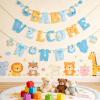 SUNBEAUTY Boy Baby Shower Decorations Welcome Baby Felt Banner Blue Boy Baby Bodysuit Banner with DIY Felt Balls Welcome Baby Sign for Gender Reveal Birthday Baby Shower Neutral Party Nursery Decor(Blue Baby Shower)