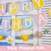 SUNBEAUTY Boy Baby Shower Decorations Welcome Baby Felt Banner Blue Boy Baby Bodysuit Banner with DIY Felt Balls Welcome Baby Sign for Gender Reveal Birthday Baby Shower Neutral Party Nursery Decor(Pastel Daisy)
