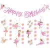 SUNBEAUTY Ballerina Birthday Party Decorations Pink Ballet Girls Happy Birthday Banners Ballet Themed Hanging Banner Flower Garland Wall Ceiling Decor for Girls Tutu Dance Party Supplies(Ballerina Dancer Banner)