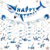SUNBEAUTY Ballerina Birthday Party Decorations Pink Ballet Girls Happy Birthday Banners Ballet Themed Hanging Banner Flower Garland Wall Ceiling Decor for Girls Tutu Dance Party Supplies(Blue White Shark)