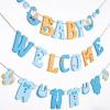 SUNBEAUTY Boy Baby Shower Decorations Welcome Baby Felt Banner Blue Boy Baby Bodysuit Banner with DIY Felt Balls Welcome Baby Sign for Gender Reveal Birthday Baby Shower Neutral Party Nursery Decor(Blue Baby Shower)