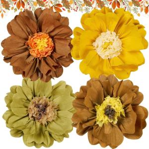 SUNBEAUTY 6 Pcs Large Boho Tissue Paper Flowers 12” Giant Crepe Paper Flowers Decorations for Birthday Mexican Fiesta Spring Wedding Flower Backdrop Baby Bridal Shower Carnival Party Wall Decor(Brown)