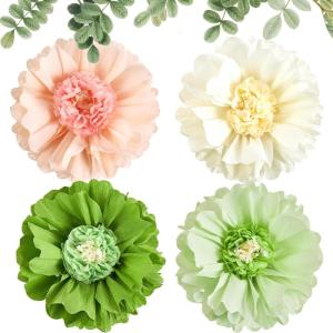SUNBEAUTY 6 Pcs Large Boho Tissue Paper Flowers 12” Giant Crepe Paper Flowers Decorations for Birthday Mexican Fiesta Spring Wedding Flower Backdrop Baby Bridal Shower Carnival Party Wall Decor(Grayish green)