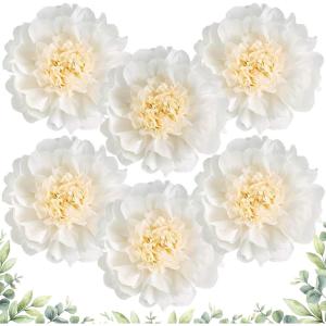 SUNBEAUTY 6 Pcs Large Boho Tissue Paper Flowers 12” Giant Crepe Paper Flowers Decorations for Birthday Mexican Fiesta Spring Wedding Flower Backdrop Baby Bridal Shower Carnival Party Wall Decor(A-White)