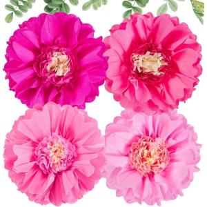 SUNBEAUTY 6 Pcs Large Boho Tissue Paper Flowers 12” Giant Crepe Paper Flowers Decorations for Birthday Mexican Fiesta Spring Wedding Flower Backdrop Baby Bridal Shower Carnival Party Wall Decor(Pink)