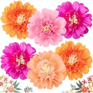 SUNBEAUTY 6 Pcs Large Boho Tissue Paper Flowers 12” Giant Crepe Paper Flowers Decorations for Birthday Mexican Fiesta Spring Wedding Flower Backdrop Baby Bridal Shower Carnival Party Wall Decor(A-Pink Orange)