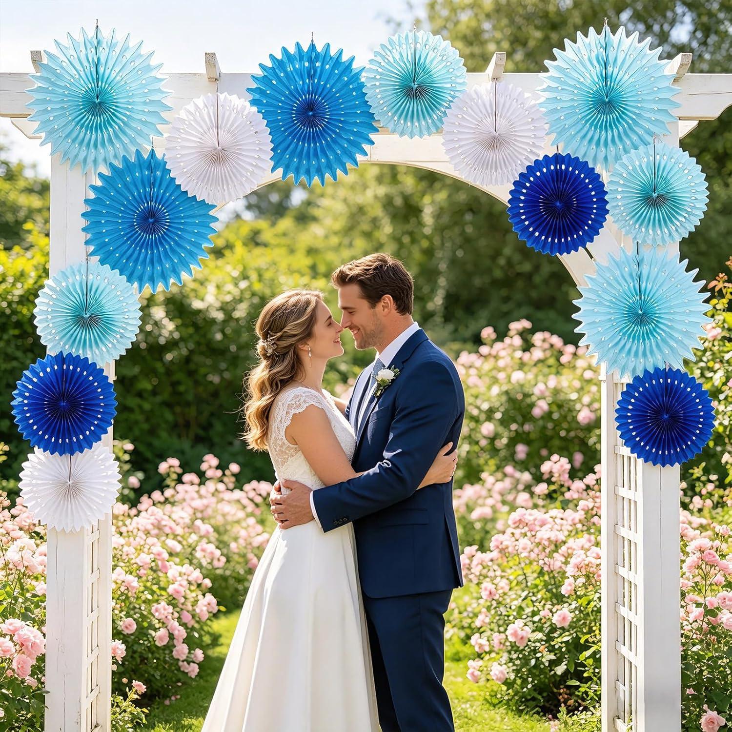 image:imageSUNBEAUTY14PCS Pastel Paper Fans Party Decoration Paper Flowers Decorations for Wall Hanging Paper Flowers Floral Backdrop Flower Garland for Birthday Baby Shower Spring Decor Classroom DecorationsWdblue