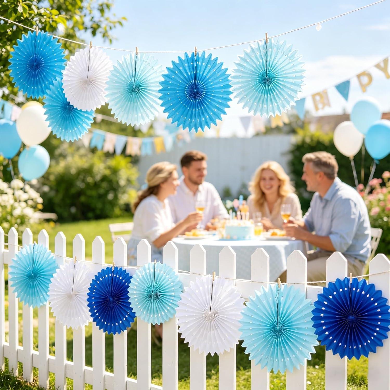 image:imageSUNBEAUTY14PCS Pastel Paper Fans Party Decoration Paper Flowers Decorations for Wall Hanging Paper Flowers Floral Backdrop Flower Garland for Birthday Baby Shower Spring Decor Classroom DecorationsWdblue
