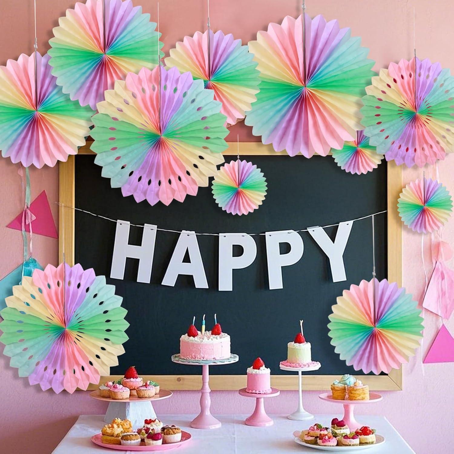image:imageSUNBEAUTY14PCS Pastel Paper Fans Party Decoration Paper Flowers Decorations for Wall Hanging Paper Flowers Floral Backdrop Flower Garland for Birthday Baby Shower Spring Decor Classroom DecorationsRainbow