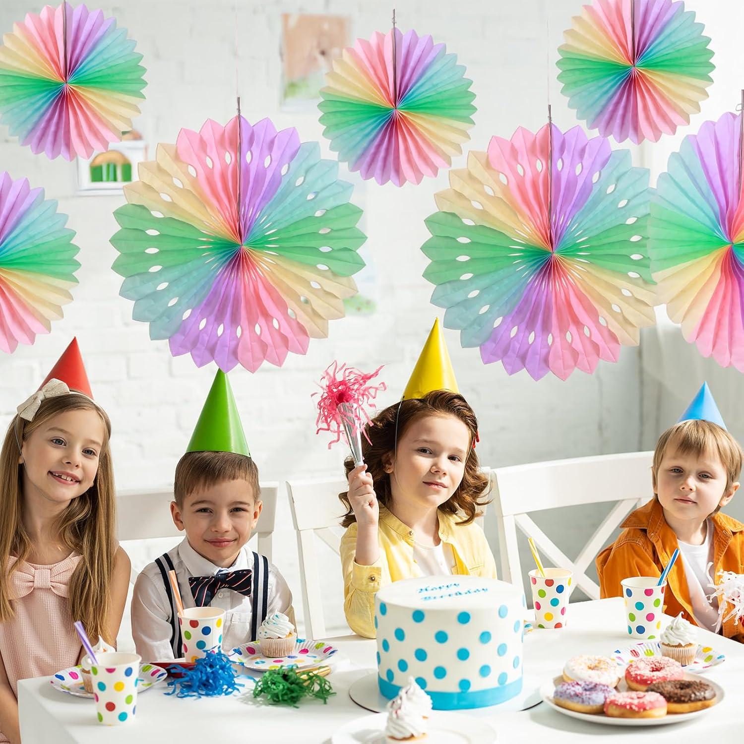 image:imageSUNBEAUTY14PCS Pastel Paper Fans Party Decoration Paper Flowers Decorations for Wall Hanging Paper Flowers Floral Backdrop Flower Garland for Birthday Baby Shower Spring Decor Classroom DecorationsRainbow