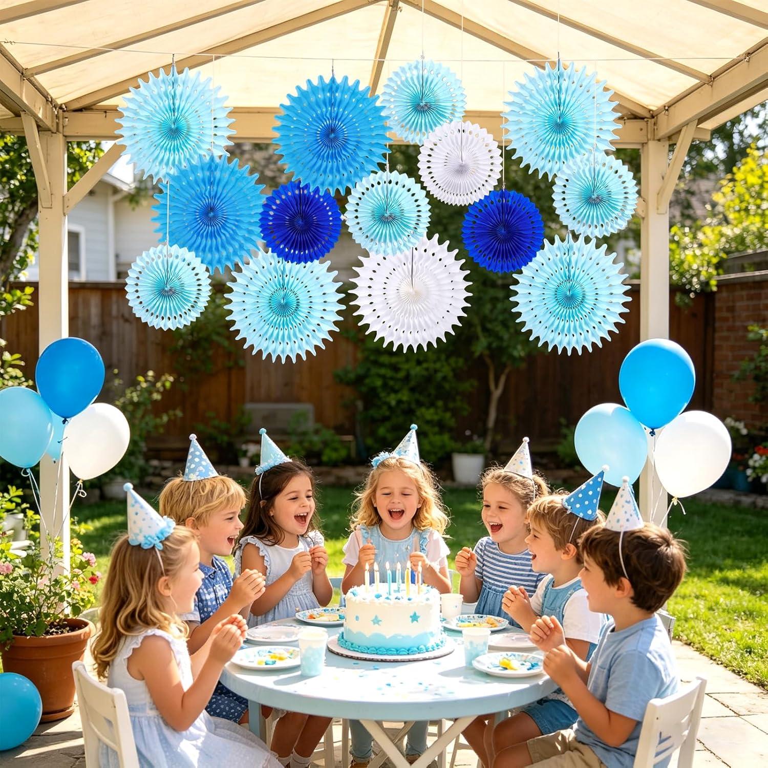 image:imageSUNBEAUTY14PCS Pastel Paper Fans Party Decoration Paper Flowers Decorations for Wall Hanging Paper Flowers Floral Backdrop Flower Garland for Birthday Baby Shower Spring Decor Classroom DecorationsWdblue