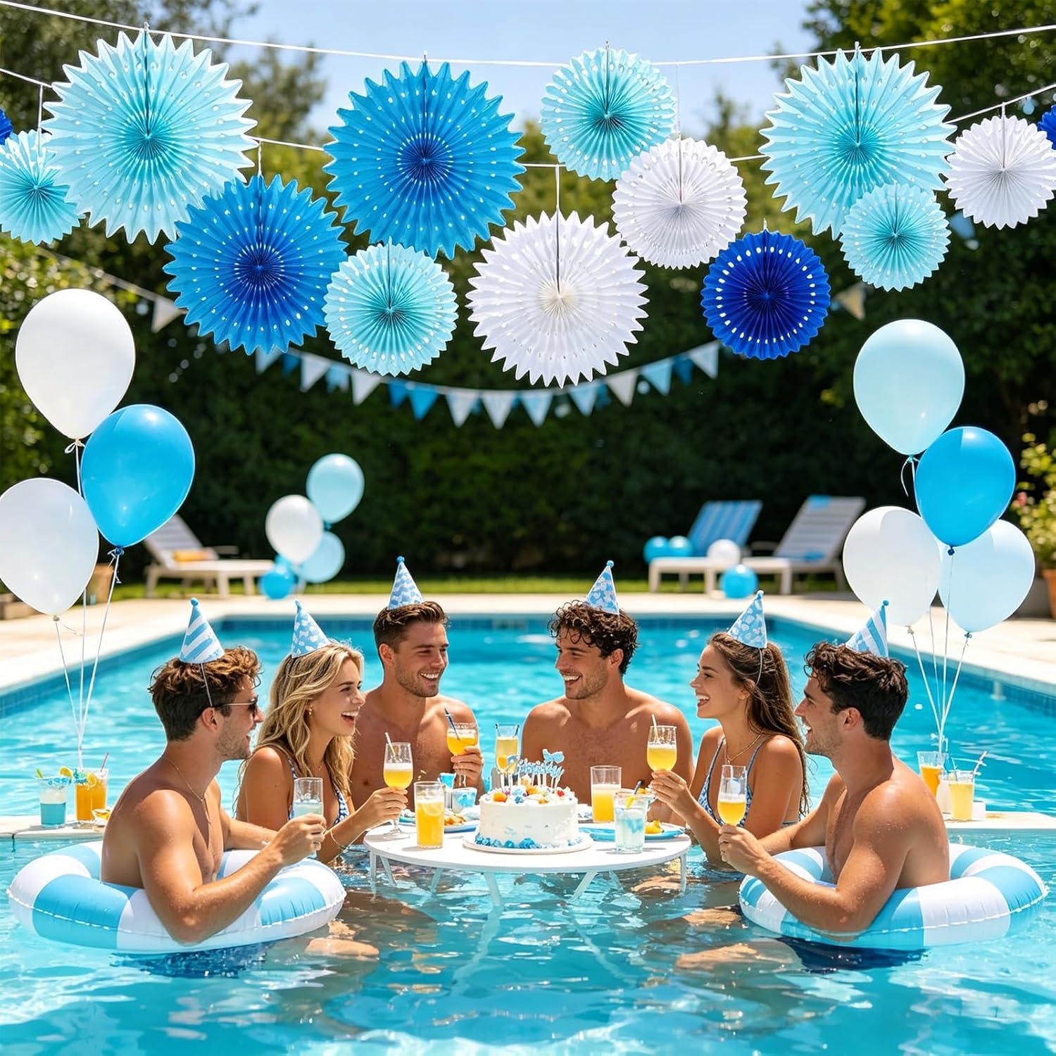 image:imageSUNBEAUTY14PCS Pastel Paper Fans Party Decoration Paper Flowers Decorations for Wall Hanging Paper Flowers Floral Backdrop Flower Garland for Birthday Baby Shower Spring Decor Classroom DecorationsWdblue