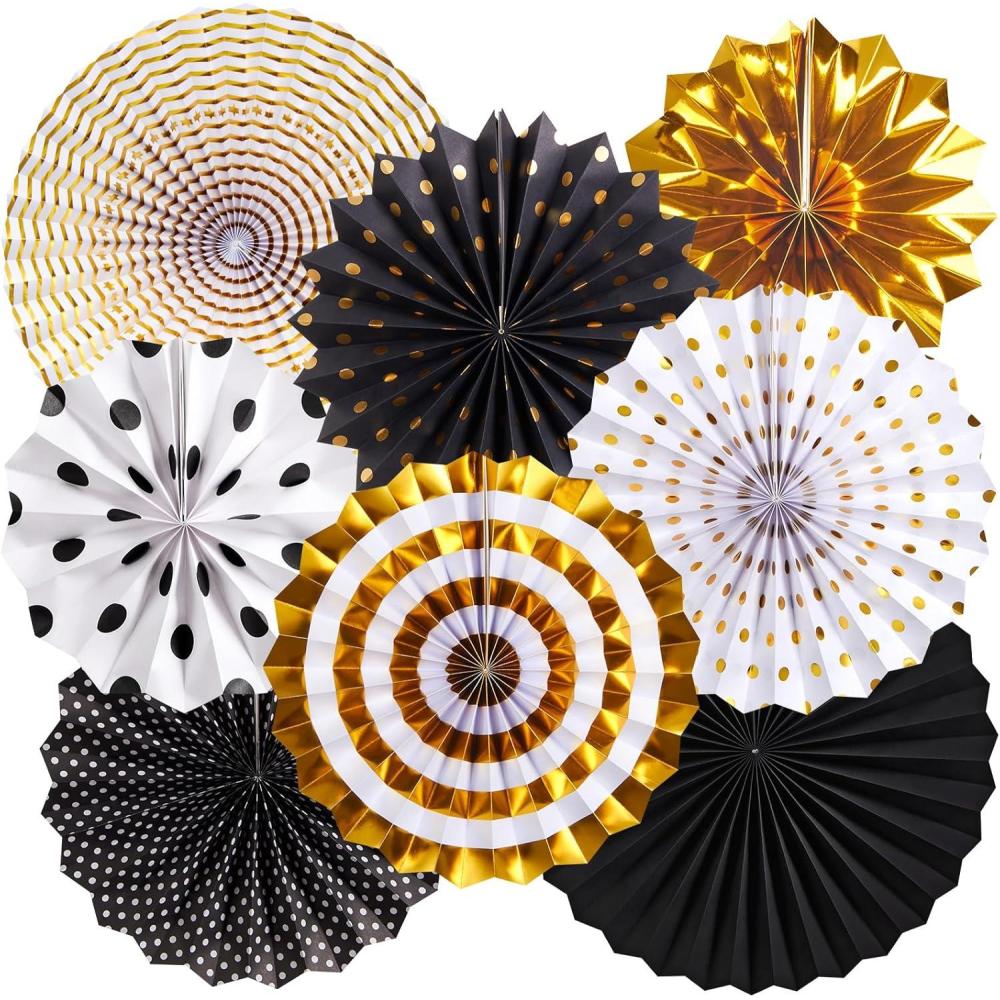 image:imageSUNBEAUTY Hanging Paper Fans Colorful Daisy Party Decoration Set Paper Flower Decorations for Wall Paper Fans Reusable Flower Wall Decor for Birthday Fiesta Mexican Party Babyshower Mothers DayBlack Gold