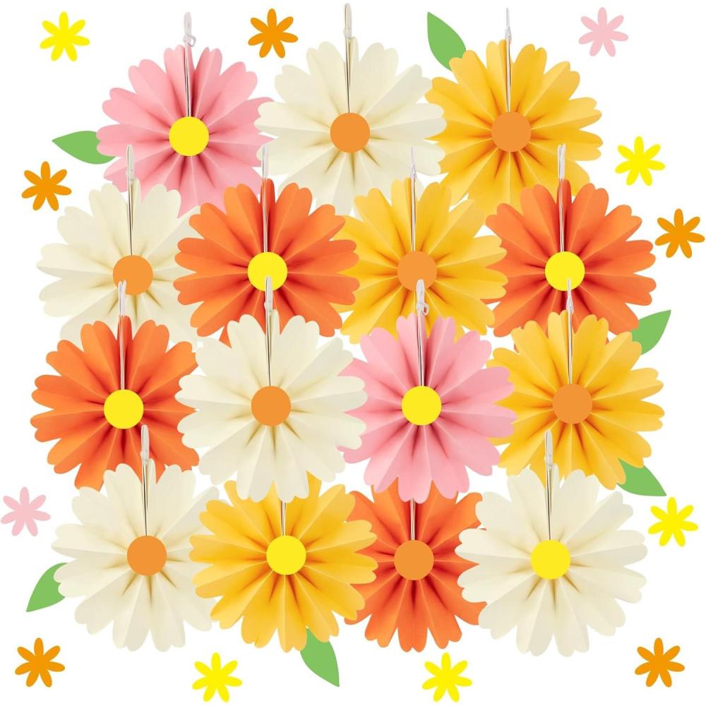image:imageSUNBEAUTY14PCS Pastel Paper Fans Party Decoration Paper Flowers Decorations for Wall Hanging Paper Flowers Floral Backdrop Flower Garland for Birthday Baby Shower Spring Decor Classroom DecorationsMini orange15