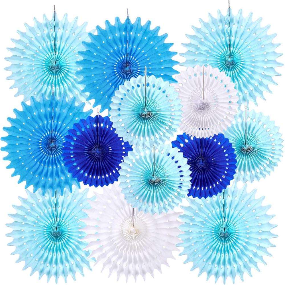 image:imageSUNBEAUTY14PCS Pastel Paper Fans Party Decoration Paper Flowers Decorations for Wall Hanging Paper Flowers Floral Backdrop Flower Garland for Birthday Baby Shower Spring Decor Classroom DecorationsWdblue