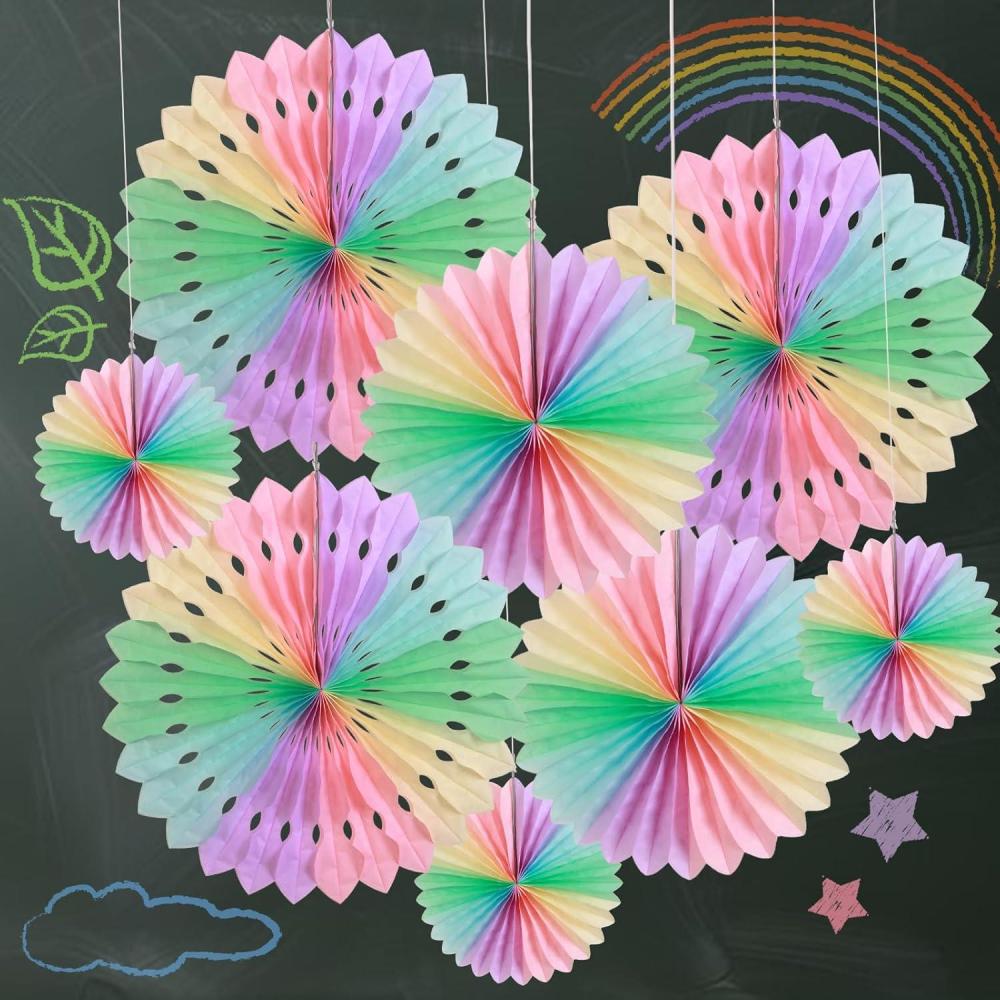 image:imageSUNBEAUTY14PCS Pastel Paper Fans Party Decoration Paper Flowers Decorations for Wall Hanging Paper Flowers Floral Backdrop Flower Garland for Birthday Baby Shower Spring Decor Classroom DecorationsRainbow