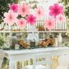 SUNBEAUTY Hanging Paper Fans Colorful Daisy Party Decoration Set Paper Flower Decorations for Wall Paper Fans Reusable Flower Wall Decor for Birthday Fiesta Mexican Party Babyshower Mothers Day(Pink Flower)