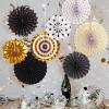 SUNBEAUTY Hanging Paper Fans Colorful Daisy Party Decoration Set Paper Flower Decorations for Wall Paper Fans Reusable Flower Wall Decor for Birthday Fiesta Mexican Party Babyshower Mothers Day(Black & Gold)