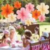 SUNBEAUTY Hanging Paper Fans Colorful Daisy Party Decoration Set Paper Flower Decorations for Wall Paper Fans Reusable Flower Wall Decor for Birthday Fiesta Mexican Party Babyshower Mothers Day(Pink Orange)