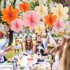 SUNBEAUTY Hanging Paper Fans Colorful Daisy Party Decoration Set Paper Flower Decorations for Wall Paper Fans Reusable Flower Wall Decor for Birthday Fiesta Mexican Party Babyshower Mothers Day(Pink Orange)