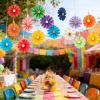 SUNBEAUTY14PCS Pastel Paper Fans Party Decoration Paper Flowers Decorations for Wall Hanging Paper Flowers Floral Backdrop Flower Garland for Birthday Baby Shower Spring Decor Classroom Decorations(Mini multicolor-15)