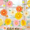 SUNBEAUTY14PCS Pastel Paper Fans Party Decoration Paper Flowers Decorations for Wall Hanging Paper Flowers Floral Backdrop Flower Garland for Birthday Baby Shower Spring Decor Classroom Decorations(Mini orange-15)