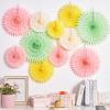 SUNBEAUTY14PCS Pastel Paper Fans Party Decoration Paper Flowers Decorations for Wall Hanging Paper Flowers Floral Backdrop Flower Garland for Birthday Baby Shower Spring Decor Classroom Decorations(Macarons Set – 11)