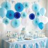 SUNBEAUTY14PCS Pastel Paper Fans Party Decoration Paper Flowers Decorations for Wall Hanging Paper Flowers Floral Backdrop Flower Garland for Birthday Baby Shower Spring Decor Classroom Decorations(Wd-blue)
