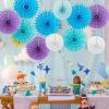 SUNBEAUTY14PCS Pastel Paper Fans Party Decoration Paper Flowers Decorations for Wall Hanging Paper Flowers Floral Backdrop Flower Garland for Birthday Baby Shower Spring Decor Classroom Decorations(Wd-mermaid)