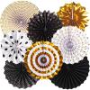 SUNBEAUTY Hanging Paper Fans Colorful Daisy Party Decoration Set Paper Flower Decorations for Wall Paper Fans Reusable Flower Wall Decor for Birthday Fiesta Mexican Party Babyshower Mothers Day(Black & Gold)