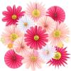 SUNBEAUTY14PCS Pastel Paper Fans Party Decoration Paper Flowers Decorations for Wall Hanging Paper Flowers Floral Backdrop Flower Garland for Birthday Baby Shower Spring Decor Classroom Decorations(Pink Fans – 000)
