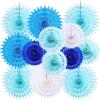 SUNBEAUTY14PCS Pastel Paper Fans Party Decoration Paper Flowers Decorations for Wall Hanging Paper Flowers Floral Backdrop Flower Garland for Birthday Baby Shower Spring Decor Classroom Decorations(Wd-blue)