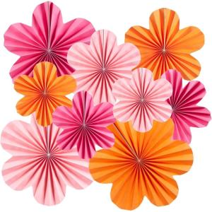 SUNBEAUTY Hanging Paper Fans Colorful Daisy Party Decoration Set Paper Flower Decorations for Wall Paper Fans Reusable Flower Wall Decor for Birthday Fiesta Mexican Party Babyshower Mothers Day(Hot Pink Orange)