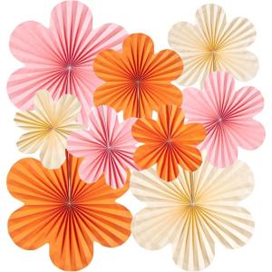 SUNBEAUTY Hanging Paper Fans Colorful Daisy Party Decoration Set Paper Flower Decorations for Wall Paper Fans Reusable Flower Wall Decor for Birthday Fiesta Mexican Party Babyshower Mothers Day(Pink Orange)