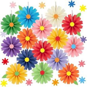 SUNBEAUTY14PCS Pastel Paper Fans Party Decoration Paper Flowers Decorations for Wall Hanging Paper Flowers Floral Backdrop Flower Garland for Birthday Baby Shower Spring Decor Classroom Decorations(Mini multicolor-15)