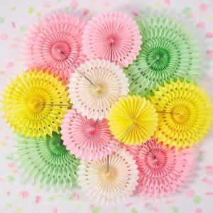 SUNBEAUTY14PCS Pastel Paper Fans Party Decoration Paper Flowers Decorations for Wall Hanging Paper Flowers Floral Backdrop Flower Garland for Birthday Baby Shower Spring Decor Classroom Decorations(Macarons Set – 11)