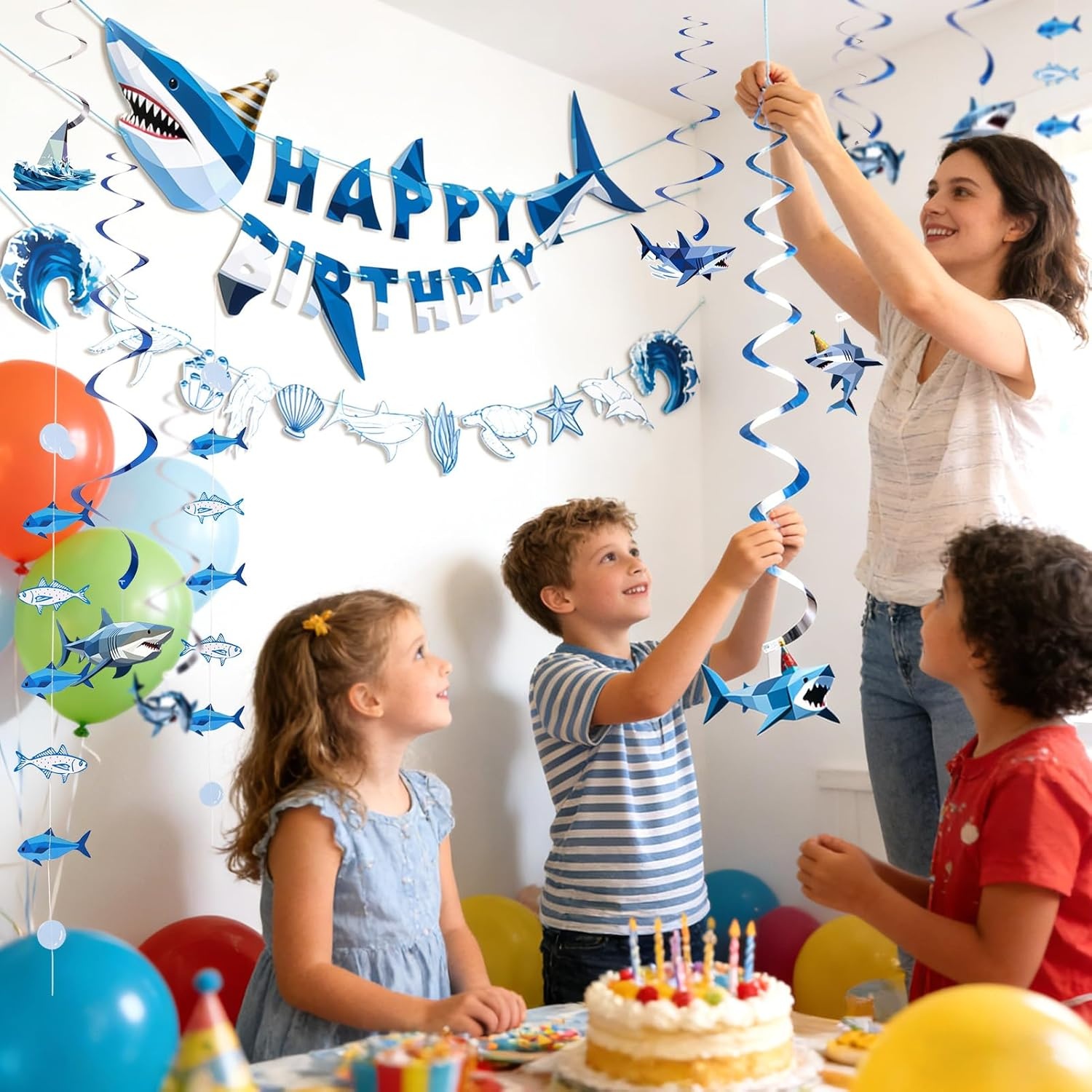image:imageBack to School Decoration School Bus Banner Apple Pencil Hanging Honeycomb Decorations Welcome Back to School Classroom Kindergarten Teacher Appreciation First Day of School Bulletin Board SuppliesBlue White Shark