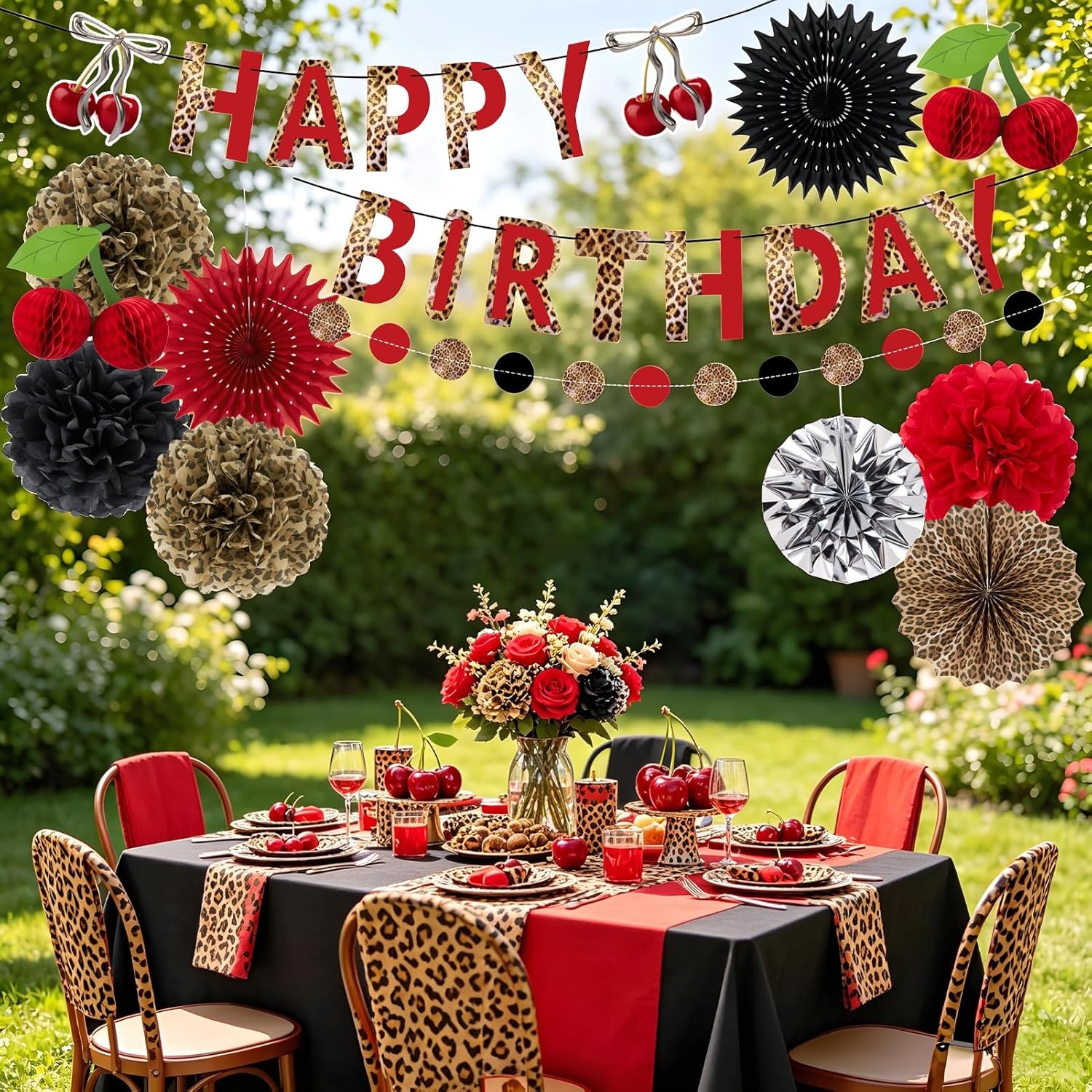 image:imageHawaiian Luau Party Decorations Tropical Beach Aloha Palm Leaves Garland Luau Honeycomb Table Centerpiece Tissue Pom Poms Paper Fans Tiki Totem Hanging Decor Tropical Summer Beach Pool Party SuppliesCheetah Cherry Birthday