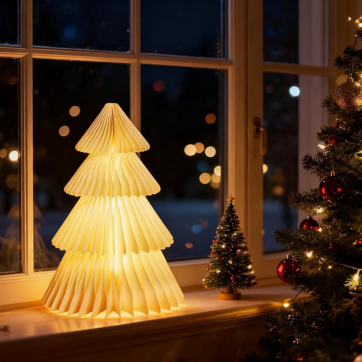 image:imageLarge 20 Inch Green Paper Christmas Tree 2 Pcs Honeycomb Trees Christmas Decorations with Magnetic Closure Reusable Paper Trees for Holiday Table Centerpieces and MantelWhite Tree