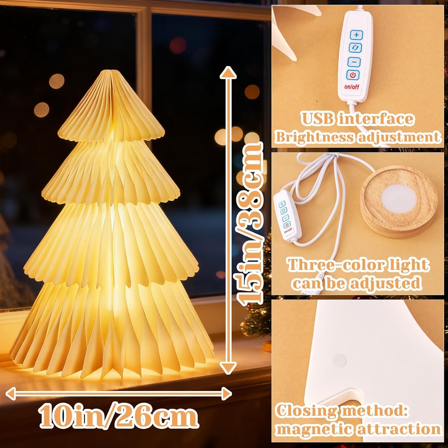 image:imageLarge 20 Inch Green Paper Christmas Tree 2 Pcs Honeycomb Trees Christmas Decorations with Magnetic Closure Reusable Paper Trees for Holiday Table Centerpieces and MantelWhite Tree