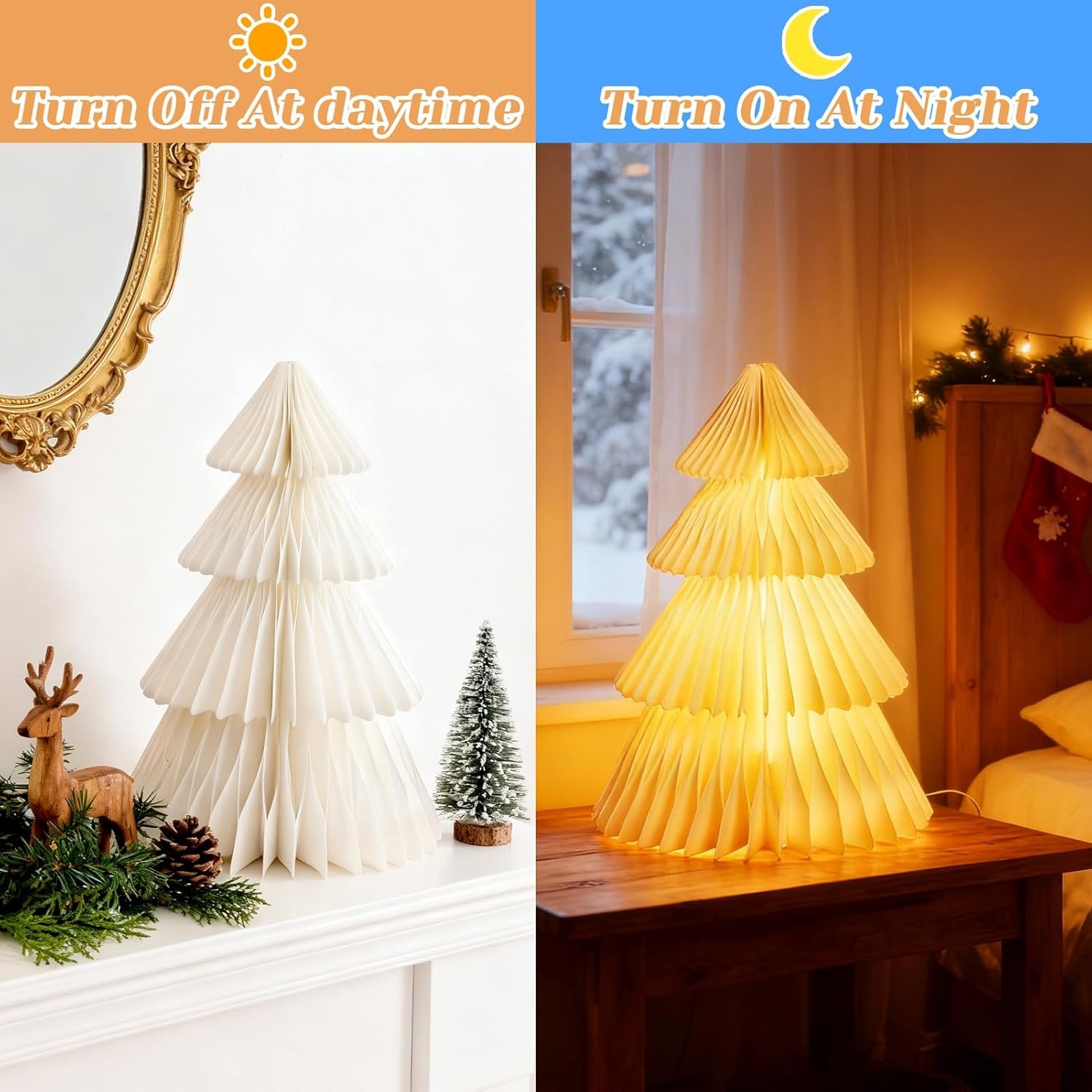 image:imageLarge 20 Inch Green Paper Christmas Tree 2 Pcs Honeycomb Trees Christmas Decorations with Magnetic Closure Reusable Paper Trees for Holiday Table Centerpieces and MantelWhite Tree